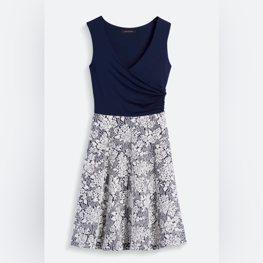 NWOT Navy and White Floral Midi Dress